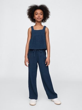 Pantalones holgados de mezclilla de gasa arrugada para niños