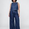 Pantalones plisados de mezclilla ultrasuave de tiro alto 365 Pantalones plisados de mezclilla ultrasuave de tiro alto 365