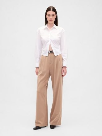 Pantalones plisados de sarga cepillada de tiro alto 365 Pantalones plisados de sarga cepillada de tiro alto 365
