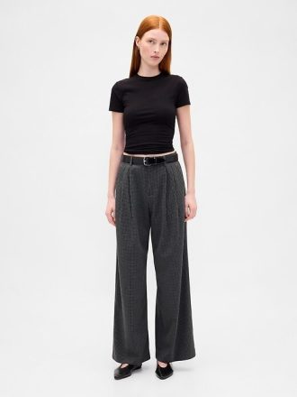 Pantalones plisados de sarga cepillada de tiro alto 365 Pantalones plisados de sarga cepillada de tiro alto 365