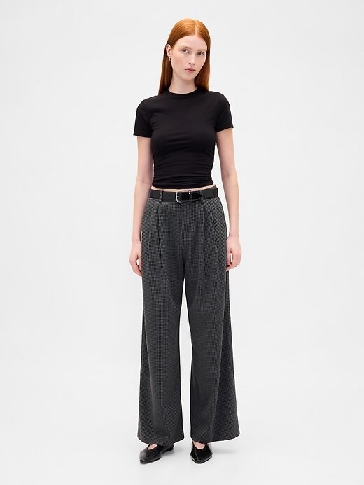 Pantalones plisados de sarga cepillada de tiro alto 365 Pantalones plisados de sarga cepillada de tiro alto 365
