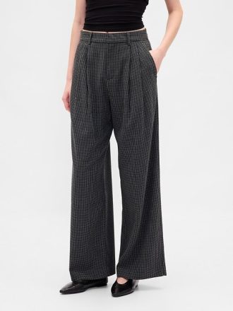 Pantalones plisados de sarga cepillada de tiro alto 365 Pantalones plisados de sarga cepillada de tiro alto 365
