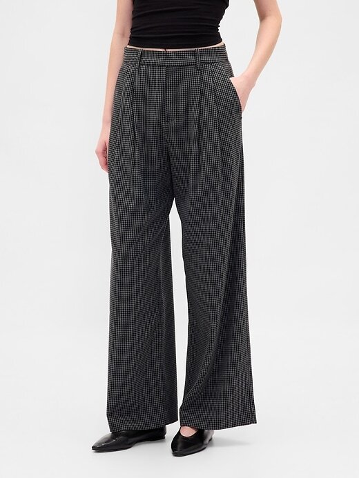 Pantalones plisados de sarga cepillada de tiro alto 365 Pantalones plisados de sarga cepillada de tiro alto 365