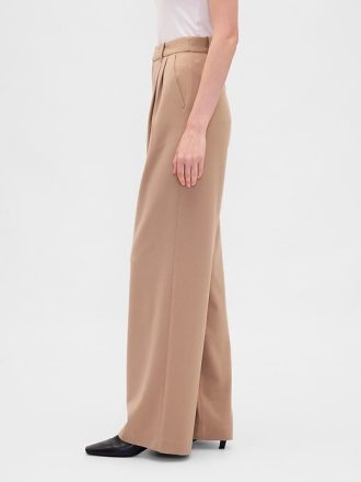 Pantalones plisados de sarga cepillada de tiro alto 365 Pantalones plisados de sarga cepillada de tiro alto 365
