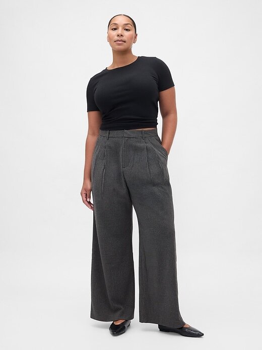 Pantalones plisados de sarga cepillada de tiro alto 365 Pantalones plisados de sarga cepillada de tiro alto 365