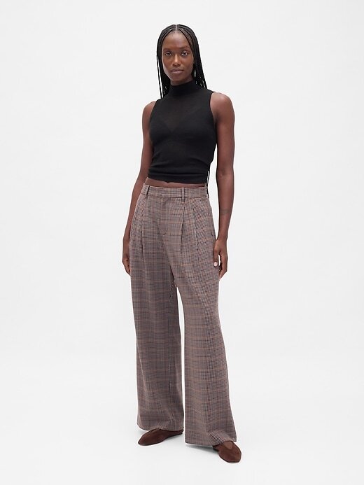 Pantalones plisados de sarga cepillada de tiro alto 365 Pantalones plisados de sarga cepillada de tiro alto 365