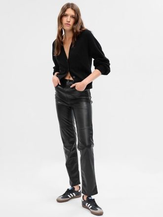 Pantalones rectos atrevidos de cuero vegano de tiro alto