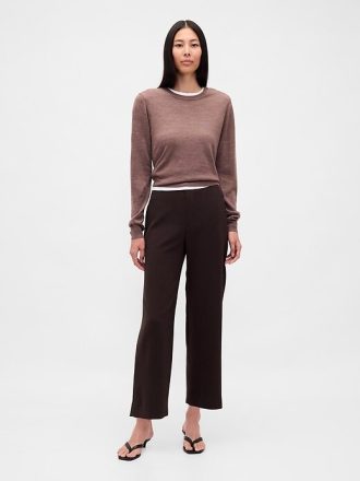 Pantalones tobilleros rectos de sarga y tiro alto