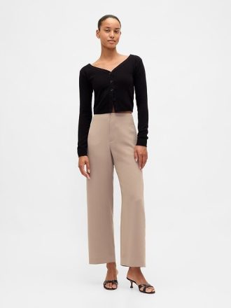 Pantalones tobilleros rectos de sarga y tiro alto