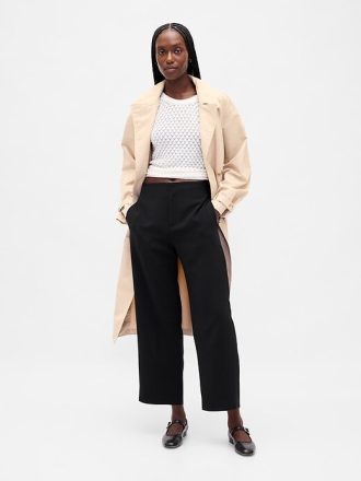Pantalones tobilleros rectos de sarga y tiro alto