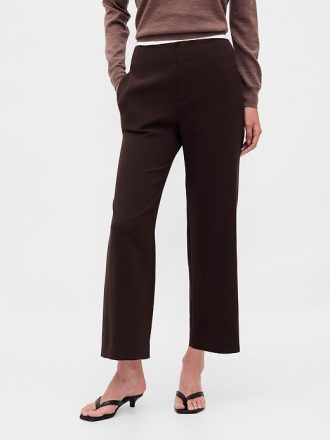 Pantalones tobilleros rectos de sarga y tiro alto