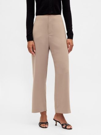 Pantalones tobilleros rectos de sarga y tiro alto