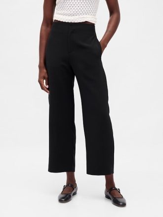 Pantalones tobilleros rectos de sarga y tiro alto