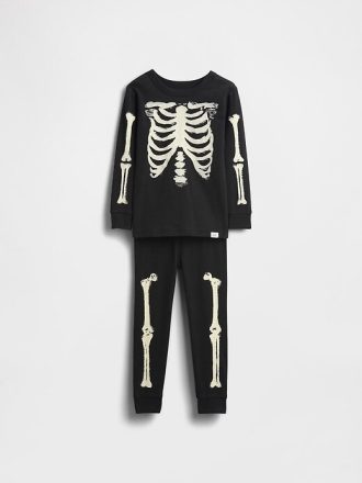Pijama de algodón orgánico cepillado que brilla en la oscuridad para bebés y niños pequeños