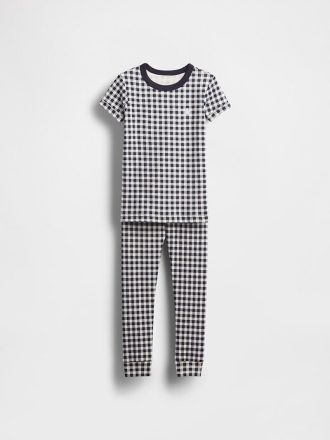 Pijama de cuadros vichy de algodón orgánico cepillado para bebé y niño pequeño