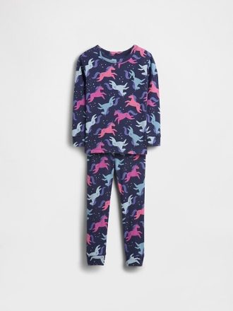 Pijama de unicornio de algodón orgánico cepillado para bebés y niños pequeños Pijama de unicornio de algodón orgánico cepillado para bebés y niños pequeños