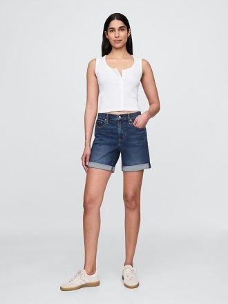 Shorts vaqueros de tiro medio de 5″ para novia Shorts vaqueros de tiro medio de 5″ para novia