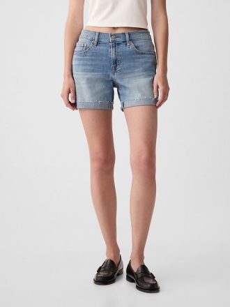 Shorts vaqueros de tiro medio de 5″ para novia Shorts vaqueros de tiro medio de 5″ para novia