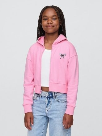 Sudadera con capucha corta y cremallera de felpa francesa para niños de Lilo & Stitch