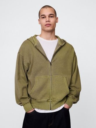 Sudadera con capucha extragrande y cremallera de felpa francesa de peso pesado