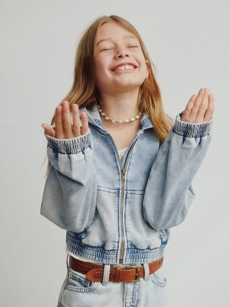 Sudadera con capucha y cremallera de mezclilla de punto para niños Sudadera con capucha y cremallera de mezclilla de punto para niños