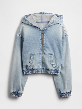 Sudadera con capucha y cremallera de mezclilla de punto para niños Sudadera con capucha y cremallera de mezclilla de punto para niños
