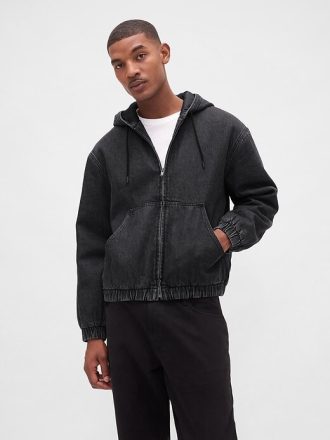 Sudadera con capucha y cremallera de mezclilla ultrasuave con forro de sherpa Sudadera con capucha y cremallera de mezclilla ultrasuave con forro de sherpa