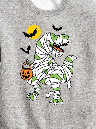 Sudadera polar con cuello redondo y diseño de momia de T-Rex para niños pequeños
