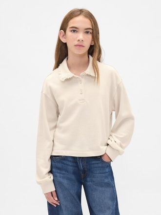 Sudadera polo infantil de felpa francesa con ribete de encaje