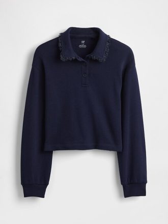 Sudadera polo infantil de felpa francesa con ribete de encaje
