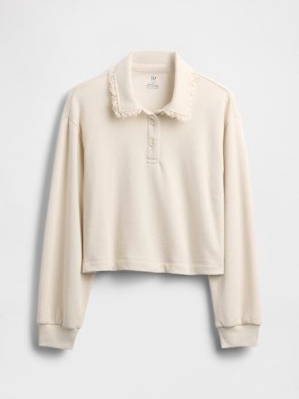 Sudadera polo infantil de felpa francesa con ribete de encaje