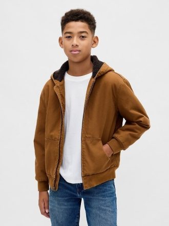 Sudadera vaquera con capucha de lona y forro de sherpa para niños