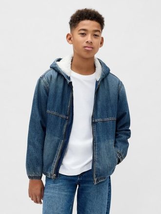 Sudadera vaquera con capucha y forro de sherpa para niños