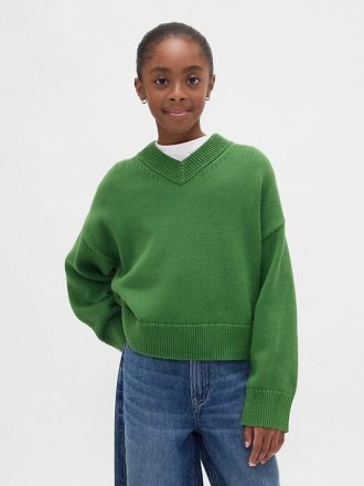 Suéter cuadrado con cuello en V para niños
