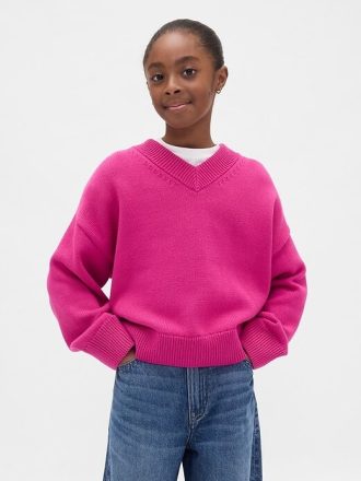 Suéter cuadrado con cuello en V para niños