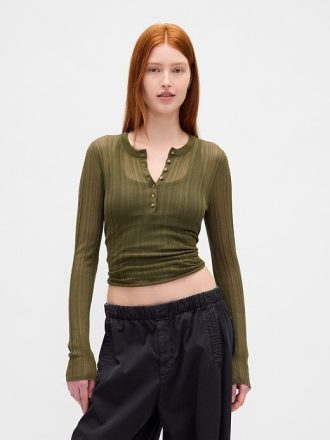 Suéter Henley de canalé transparente