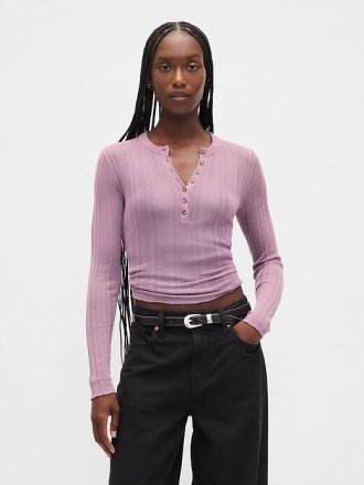 Suéter Henley de canalé transparente