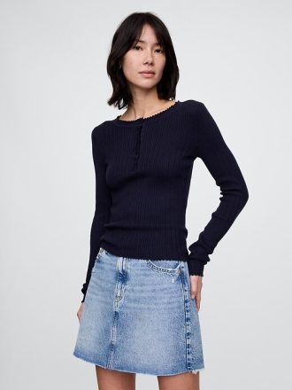 Suéter Henley de punto pointelle