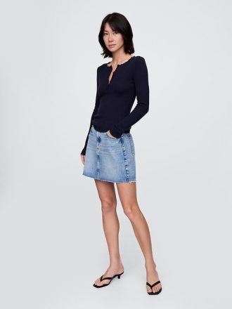 Suéter Henley de punto pointelle