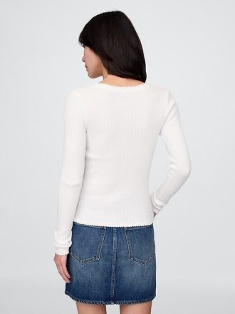Suéter Henley de punto pointelle