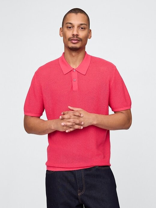 Suéter polo de crochet texturizado Suéter polo de crochet texturizado