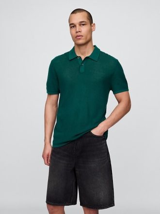 Suéter polo de crochet texturizado