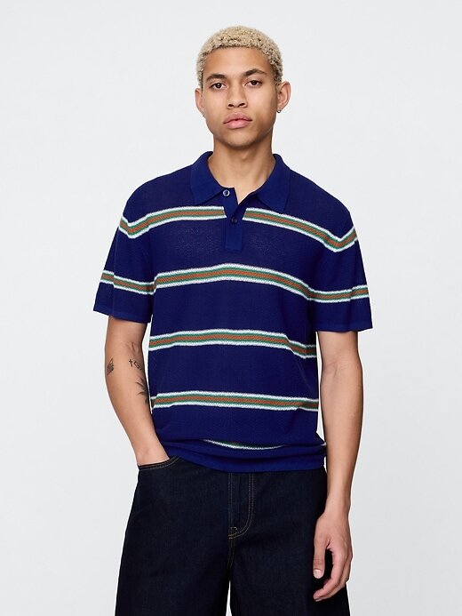 Suéter polo de crochet texturizado Suéter polo de crochet texturizado