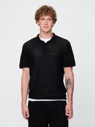 Suéter polo de crochet texturizado