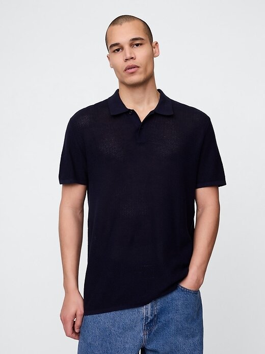 Suéter polo de crochet texturizado Suéter polo de crochet texturizado