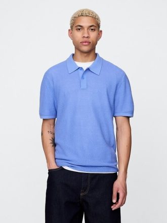 Suéter polo de crochet texturizado