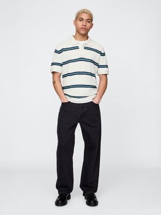 Suéter polo de crochet texturizado