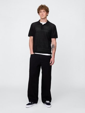 Suéter polo de crochet texturizado