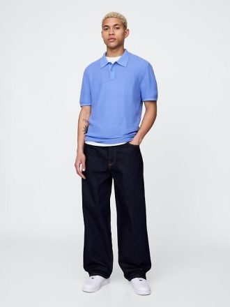 Suéter polo de crochet texturizado