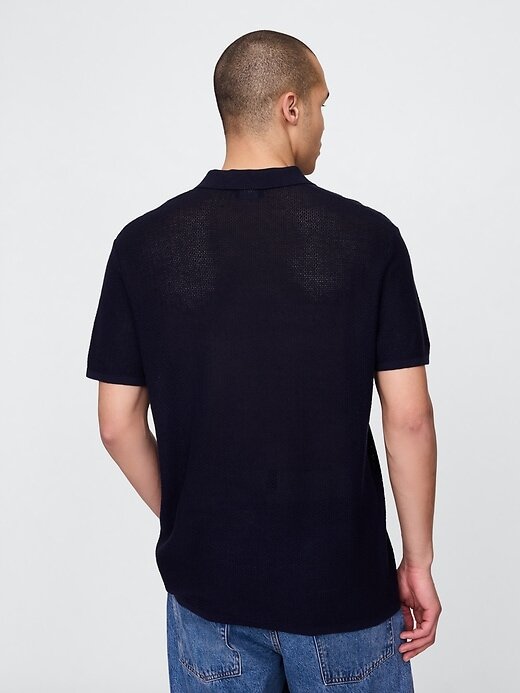 Suéter polo de crochet texturizado Suéter polo de crochet texturizado
